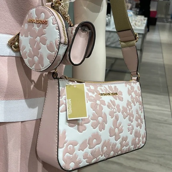 Michael Kors Jet Set Sm Sequined Floral Print Crossbody Case for Apple Airpods P - Picture 12 of 16